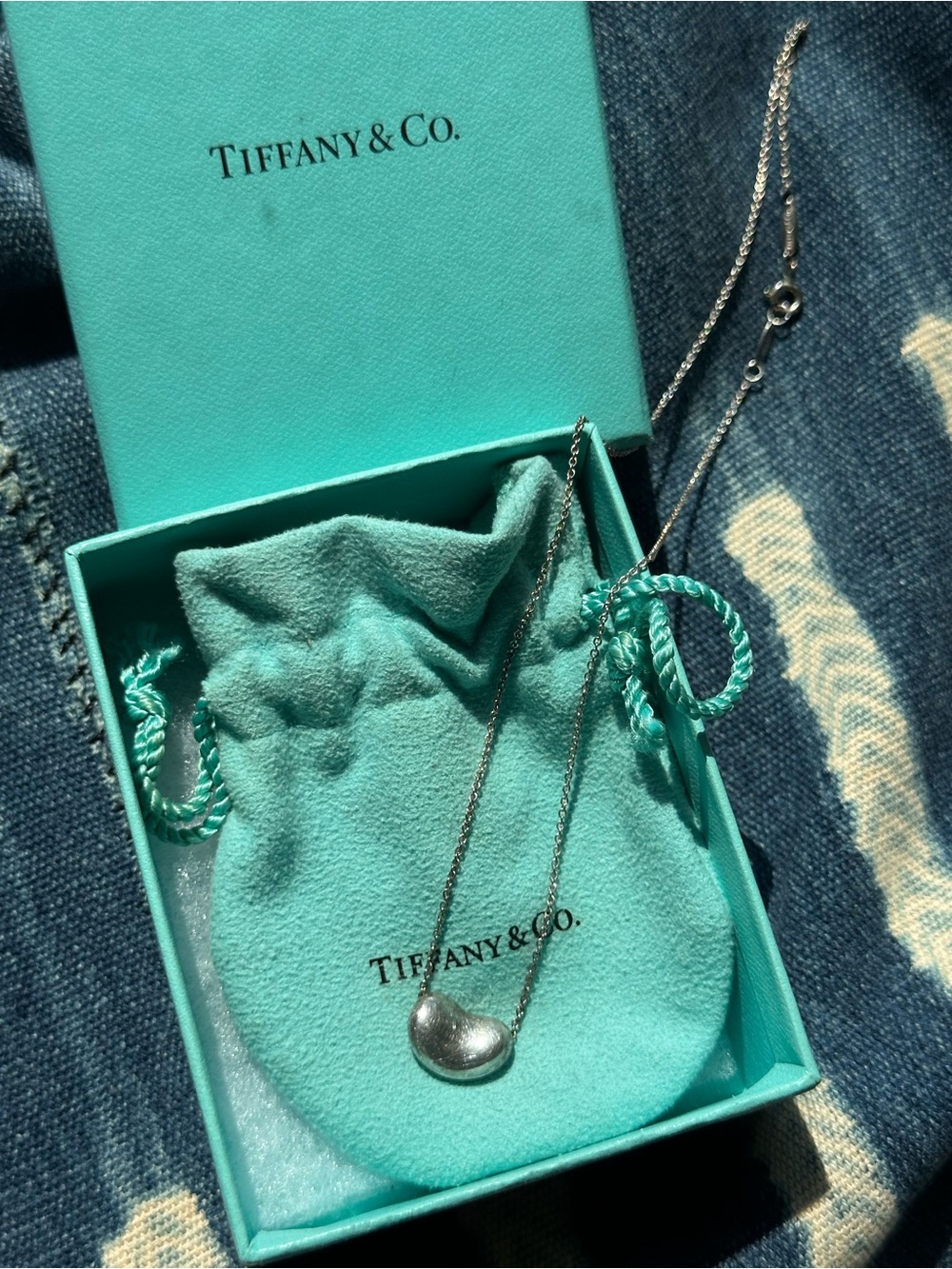 Tiffany & Co. Elsa Peretti Sterling Silver Bean Pendant Necklace - Turquoise - Picture 14 of 15